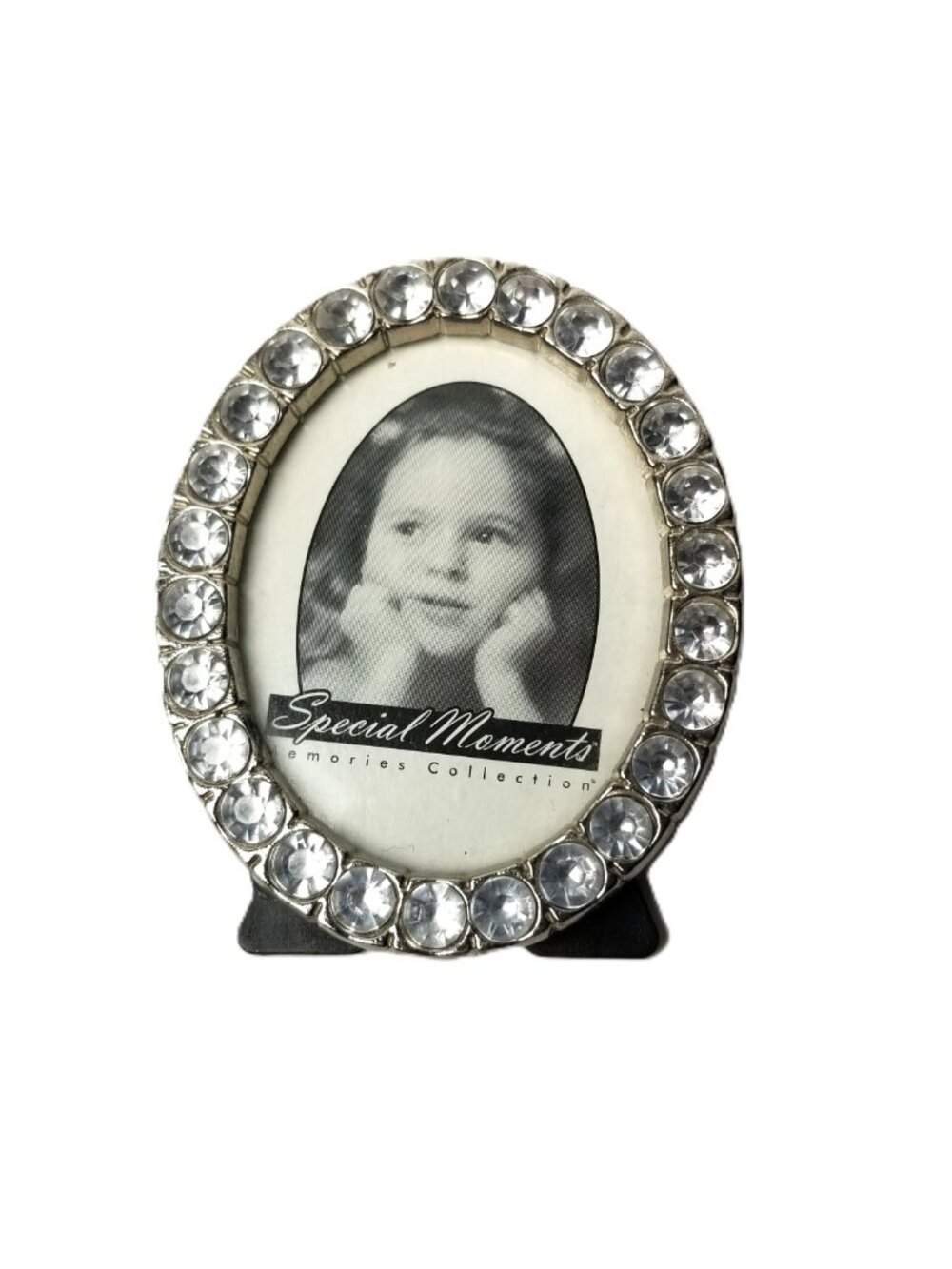 Special Moments Rhinestone Oval Picture Frame Silver Tone Tabletop Elegant